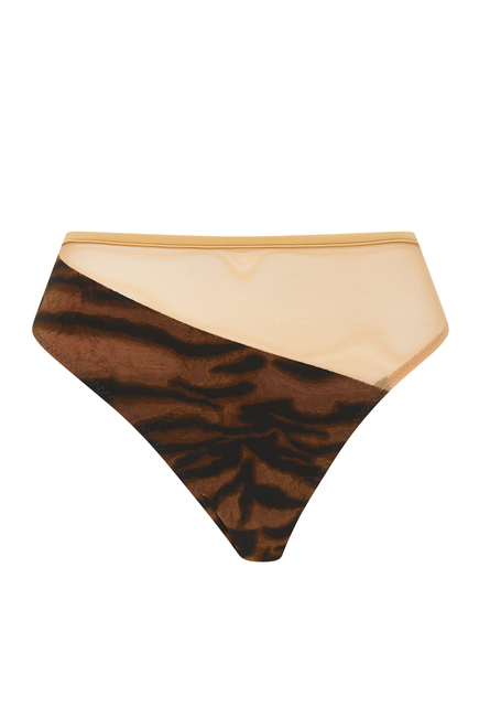 Tiger Print Snake Mesh Bikini Bottoms
